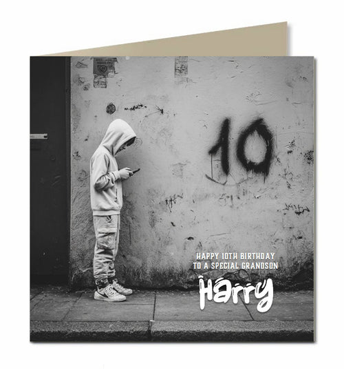 10th Birthday Card for Boys Personalised, Grandson, Son, Nephew, Urban