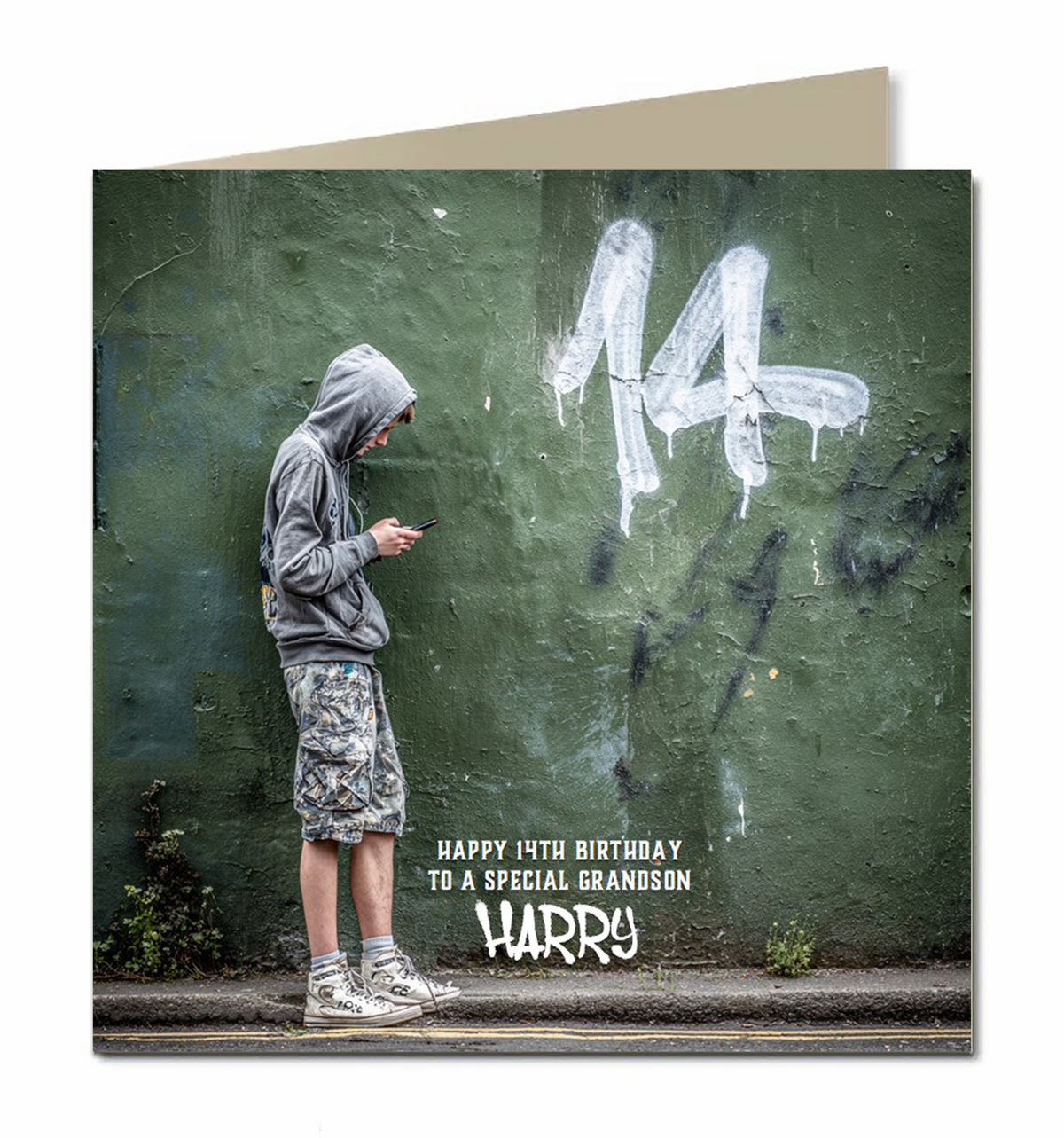 14th Birthday Card for Boys Personalised, Grandson, Son, Nephew, Urban