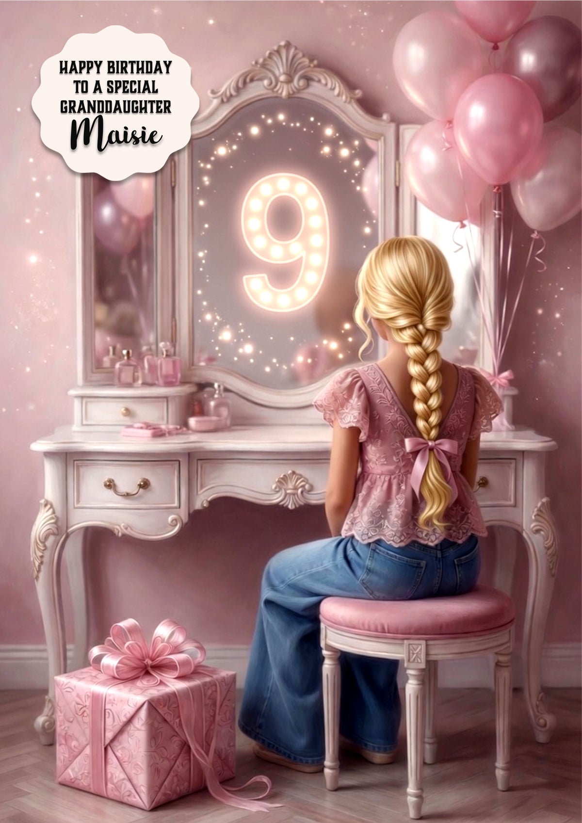 9th Birthday Card Girl Granddaughter Daughter Niece Large A5 Size
