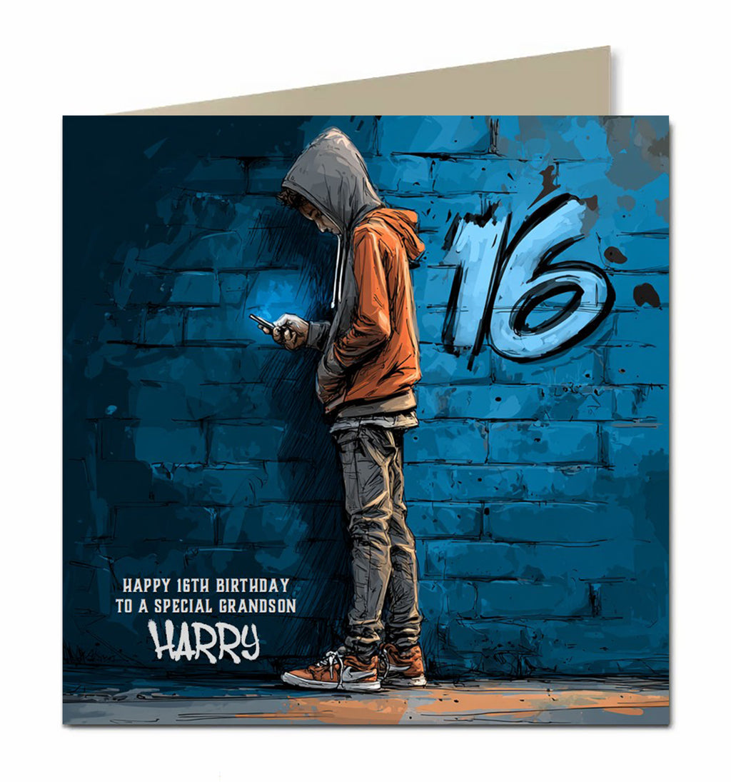 16th Birthday Card for Boys Personalised, Grandson, Son, Nephew, Urban