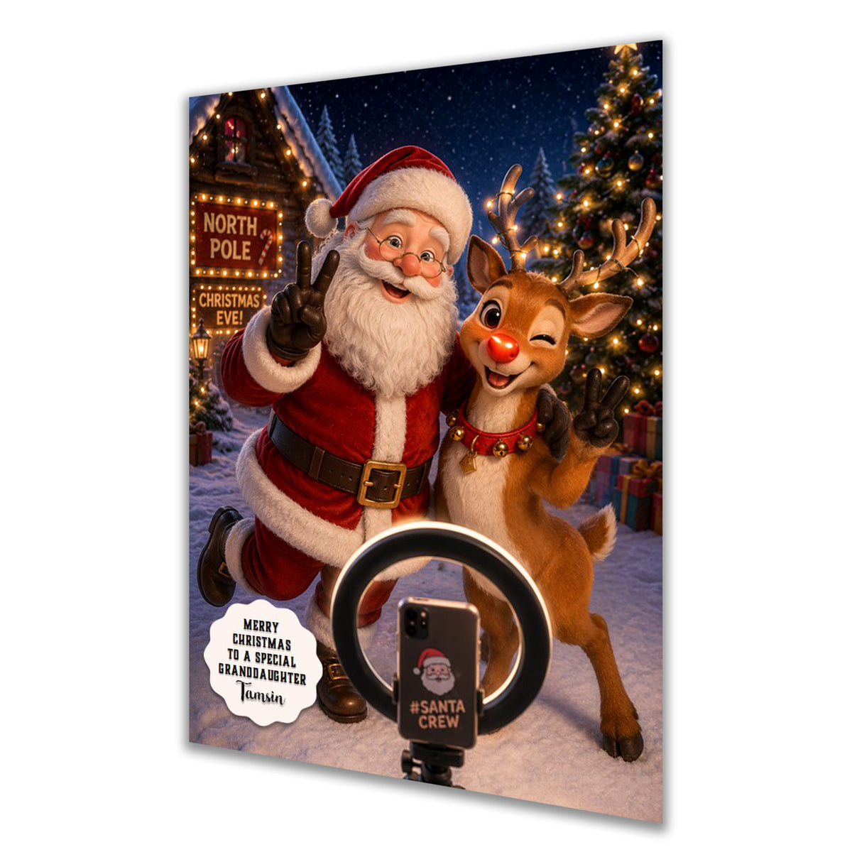 Personalised Christmas Card - Santa and Reindeer Taking a Selfie
