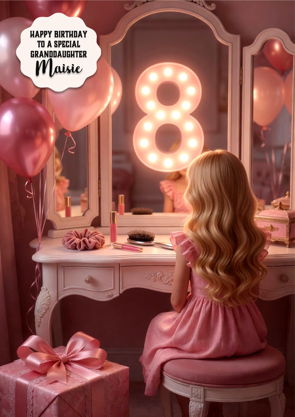 8th Birthday Card Girl Granddaughter Daughter Niece Large A5 Size