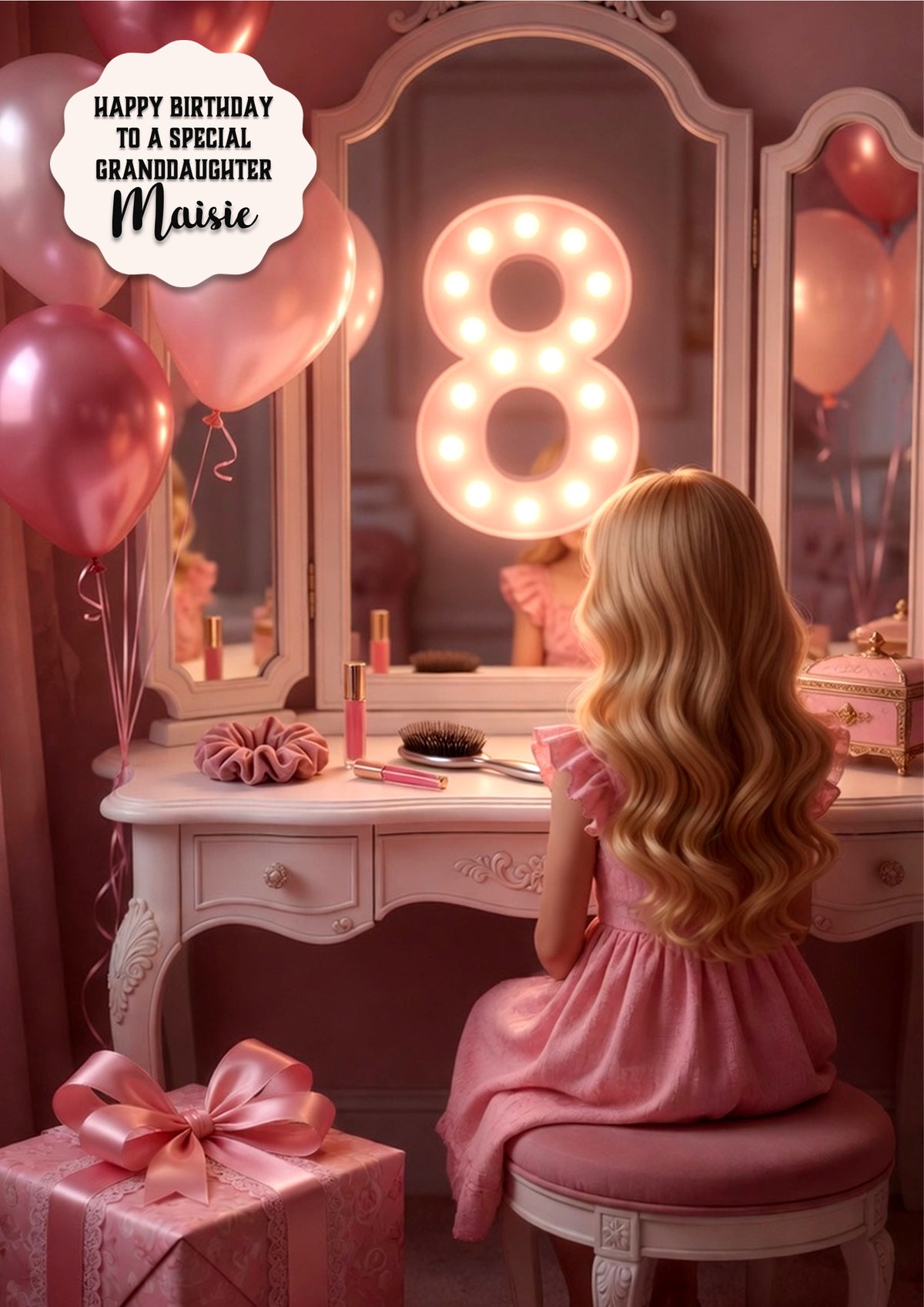 8th Birthday Card Girl Granddaughter Daughter Niece Large A5 Size