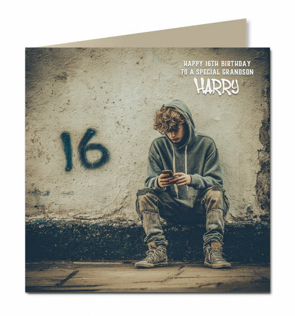 16th Birthday Card for Boys Personalised, Grandson, Son, Nephew, Urban