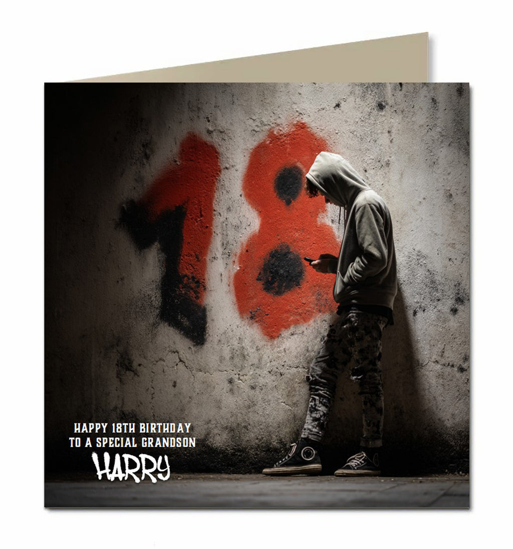 18th Birthday Card for Boys Personalised, Grandson, Son, Nephew, Urban