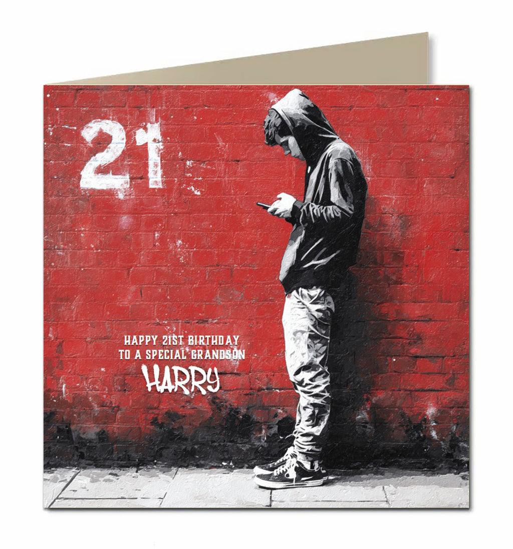 21st Birthday Card for Boys Personalised, Grandson, Son, Nephew, Urban
