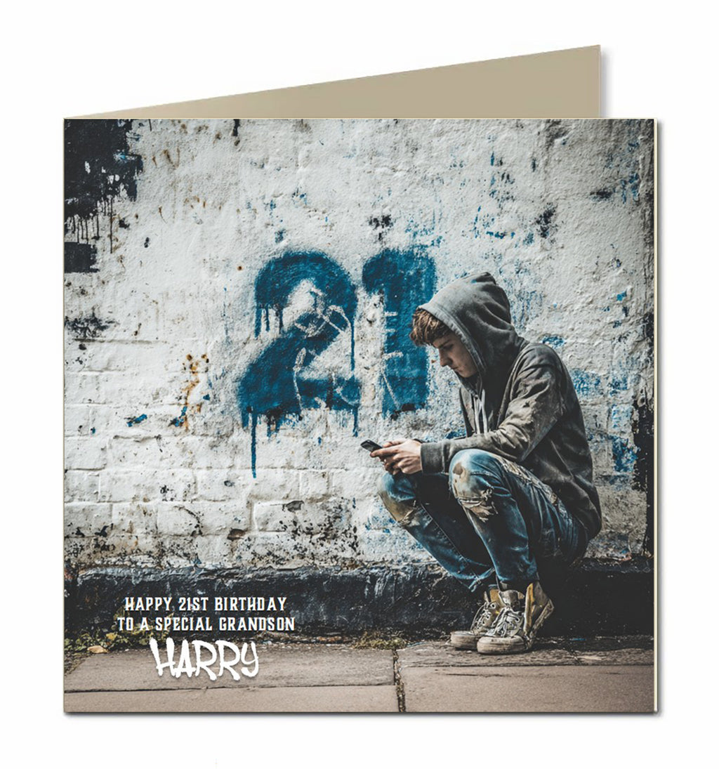 21st Birthday Card for Boys Personalised, Grandson, Son, Nephew, Urban