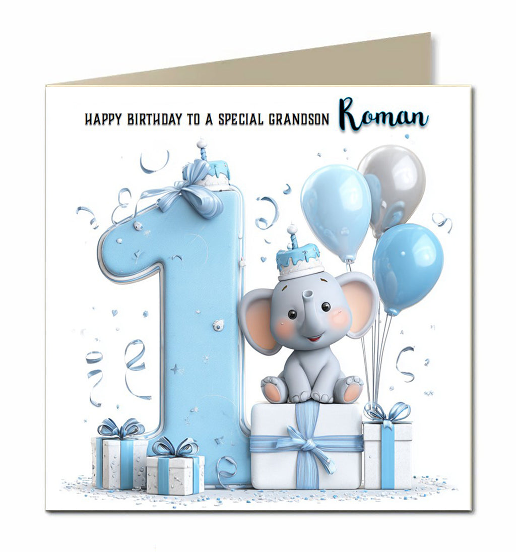 1st Birthday Card for Little Boys Personalised, Grandson, Son, Nephew,