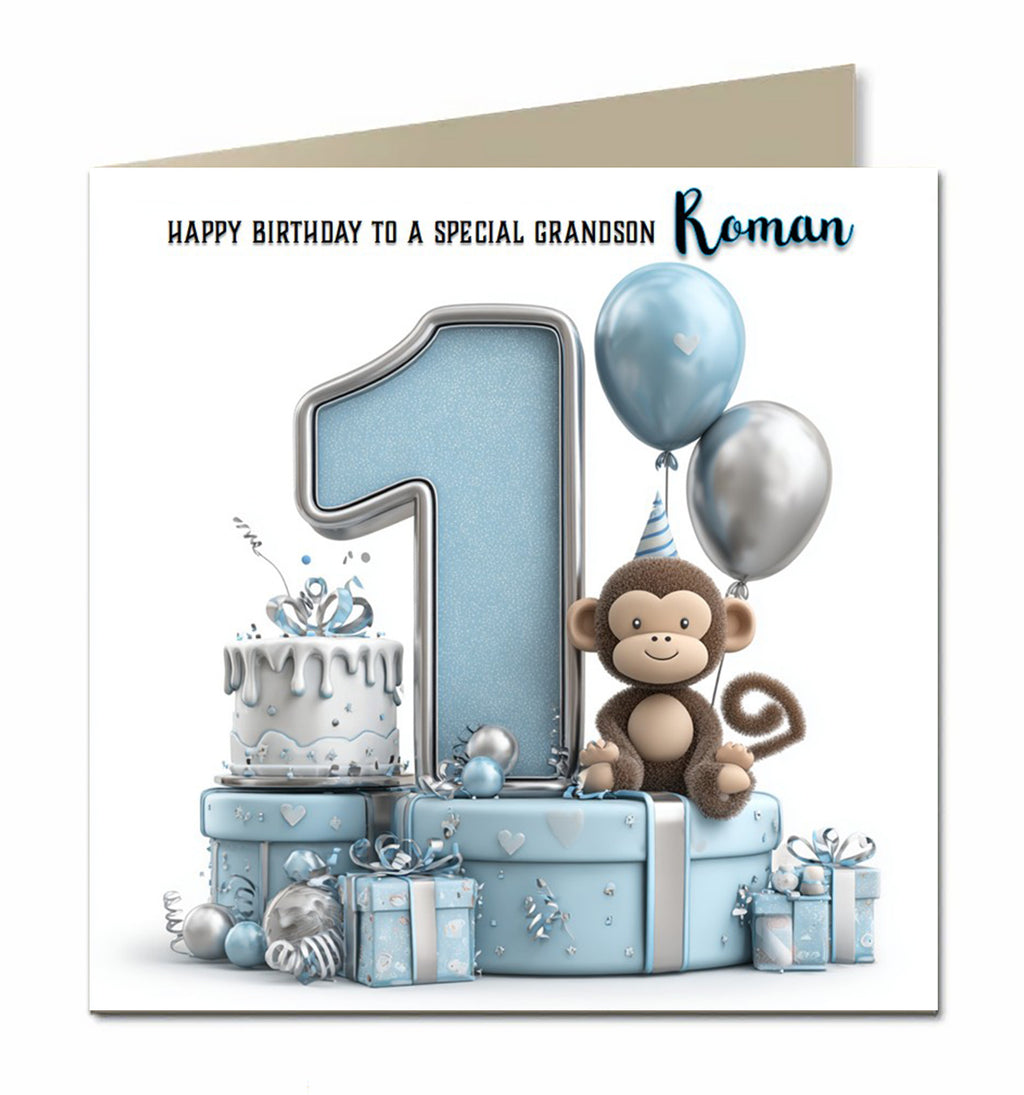 1st Birthday Card for Little Boys Personalised, Grandson, Son, Nephew,