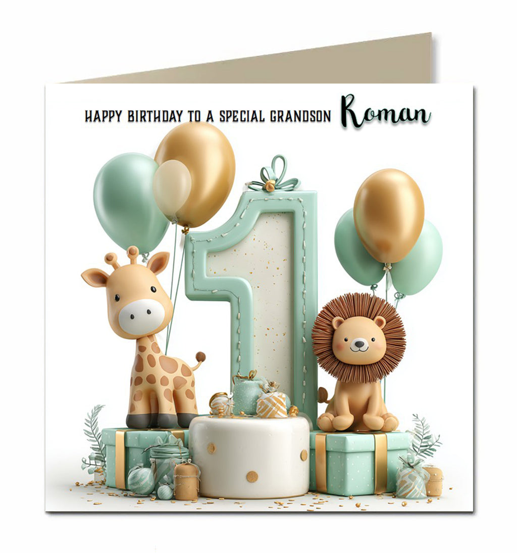 1st Birthday Card for Little Boys Personalised, Grandson, Son, Nephew,