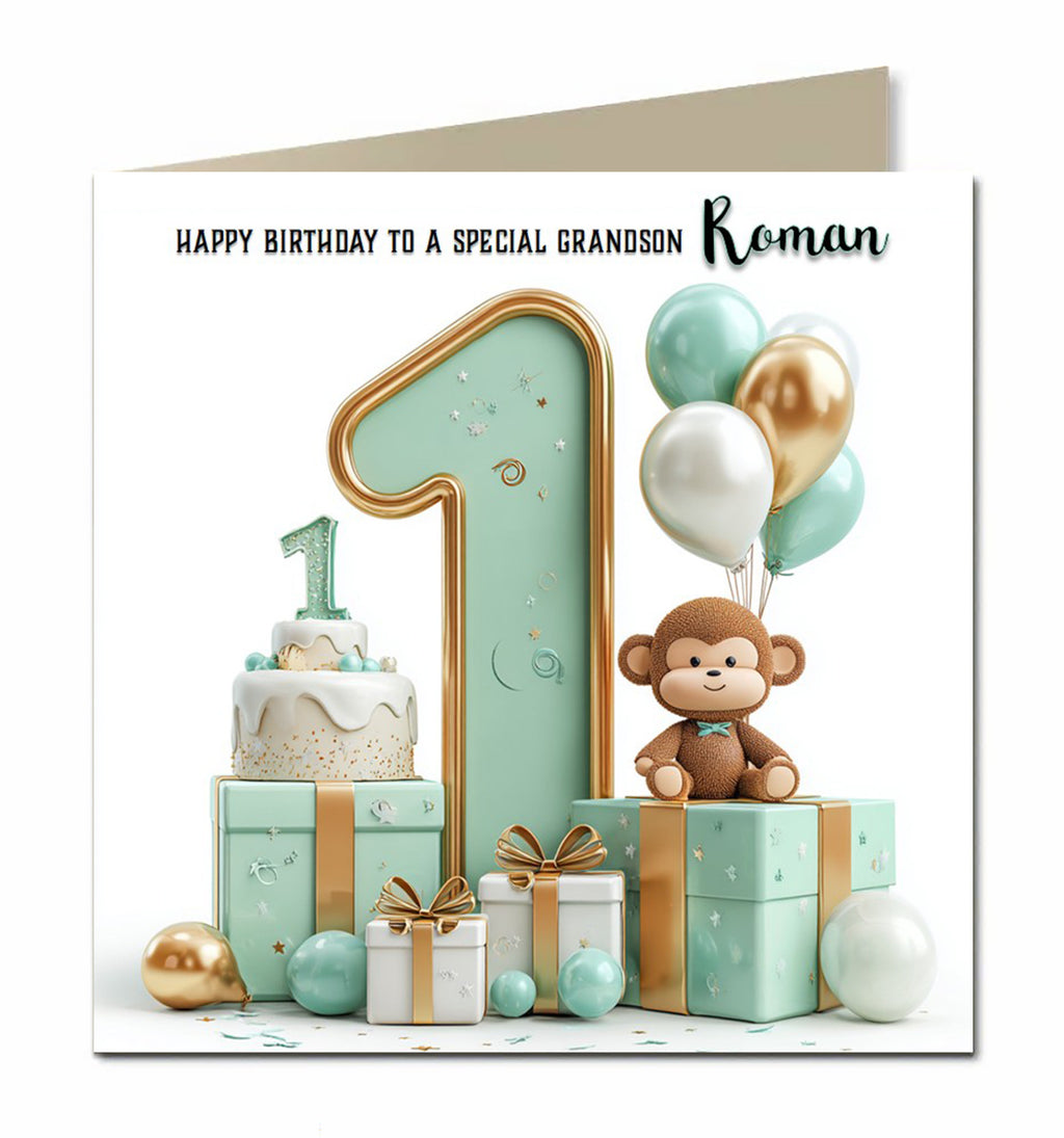 1st Birthday Card for Little Boys Personalised, Grandson, Son, Nephew,