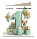 1st Birthday Card for Boys, Grandson, Son, Nephew, First, 15cm x 15cm, Blank Inside, with White Envelope
