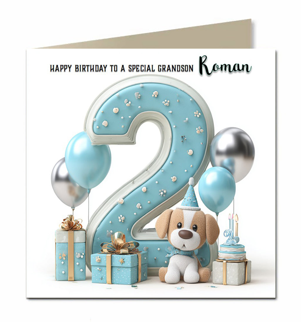 2nd Birthday Card for Little Boys Personalised, Grandson, Son, Nephew,