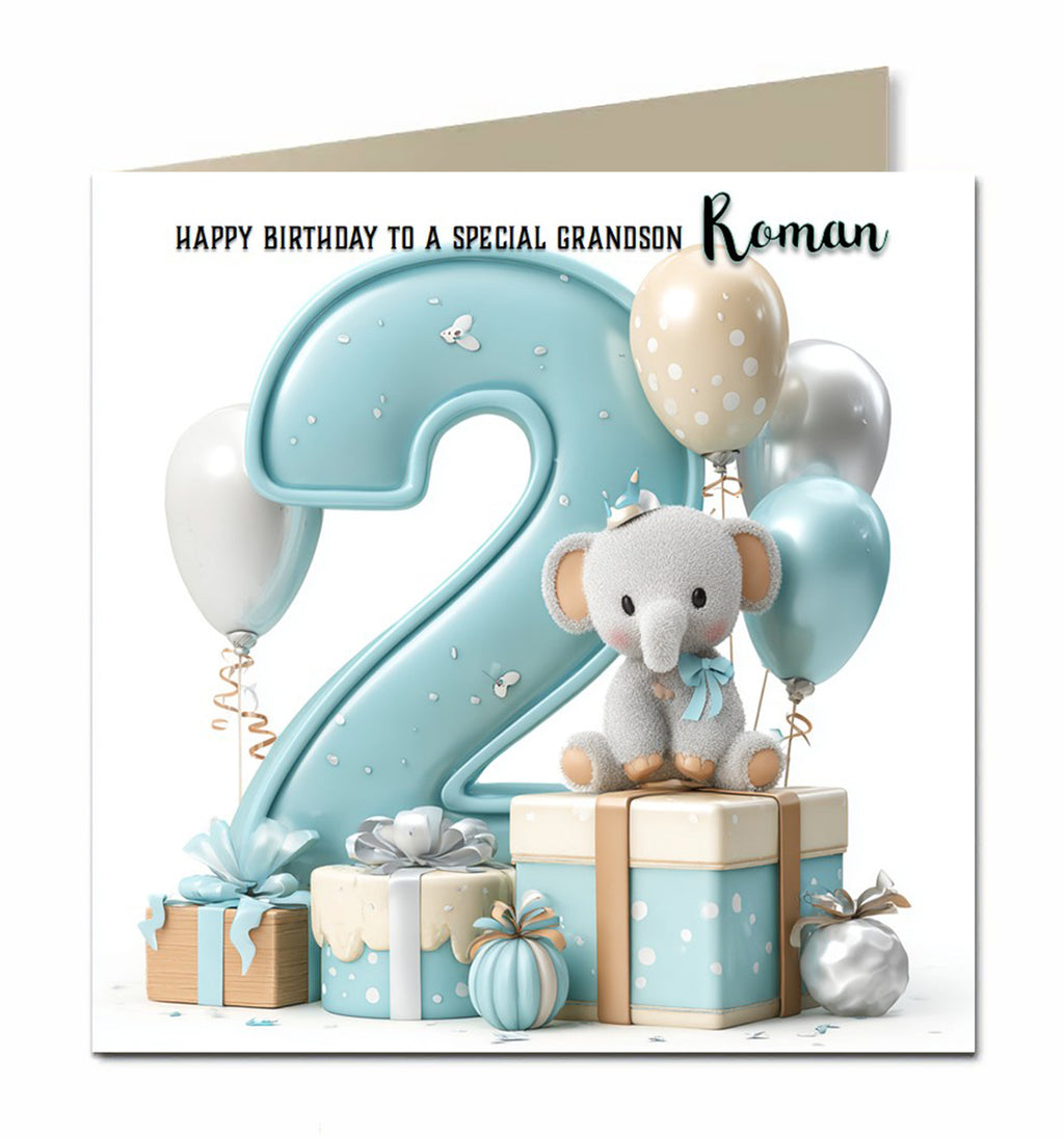 2nd Birthday Card for Boys, Grandson, Son, Nephew, Second, 15cm x 15cm, Blank Inside, with White Envelope