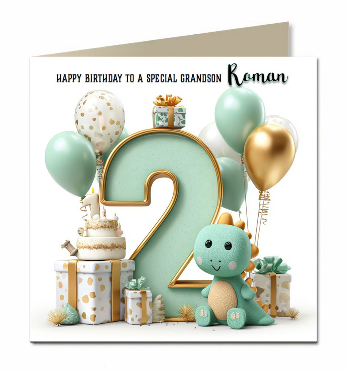 2nd Birthday Card for Boys, Grandson, Son, Nephew, Second, 15cm x 15cm, Blank Inside, with White Envelope