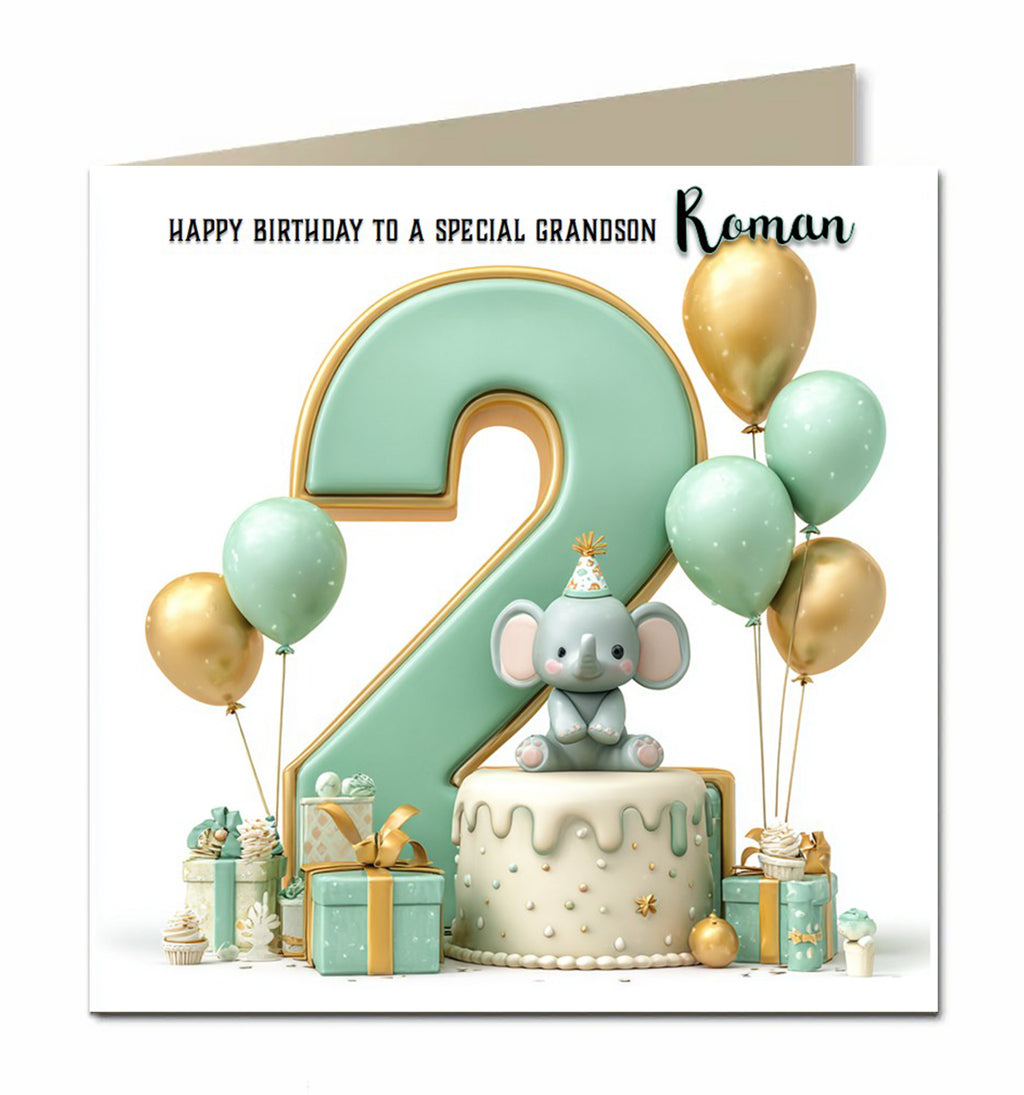 2nd Birthday Card for Boys, Grandson, Son, Nephew, Second, 15cm x 15cm, Blank Inside, with White Envelope