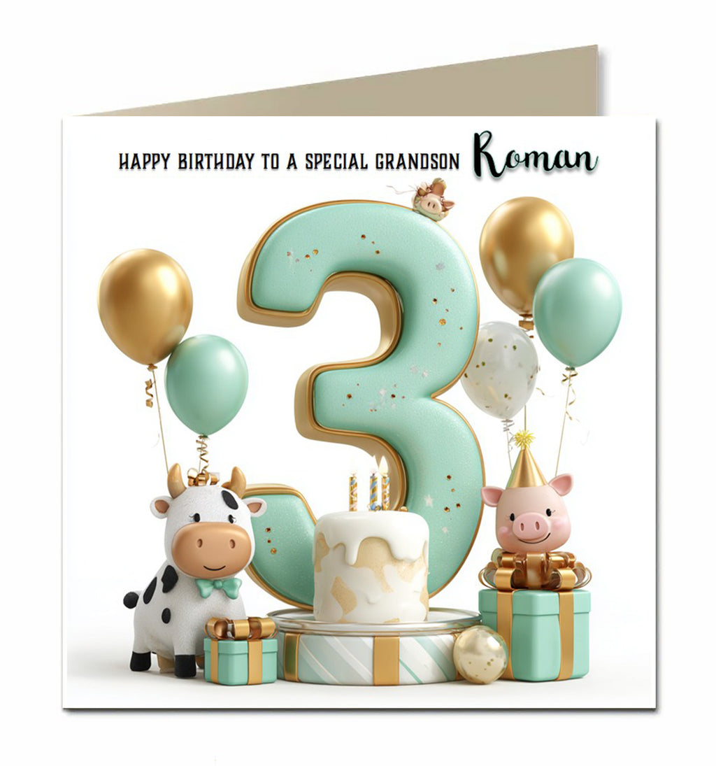 3rd Birthday Card for Little Boys Personalised, Grandson, Son, Nephew,