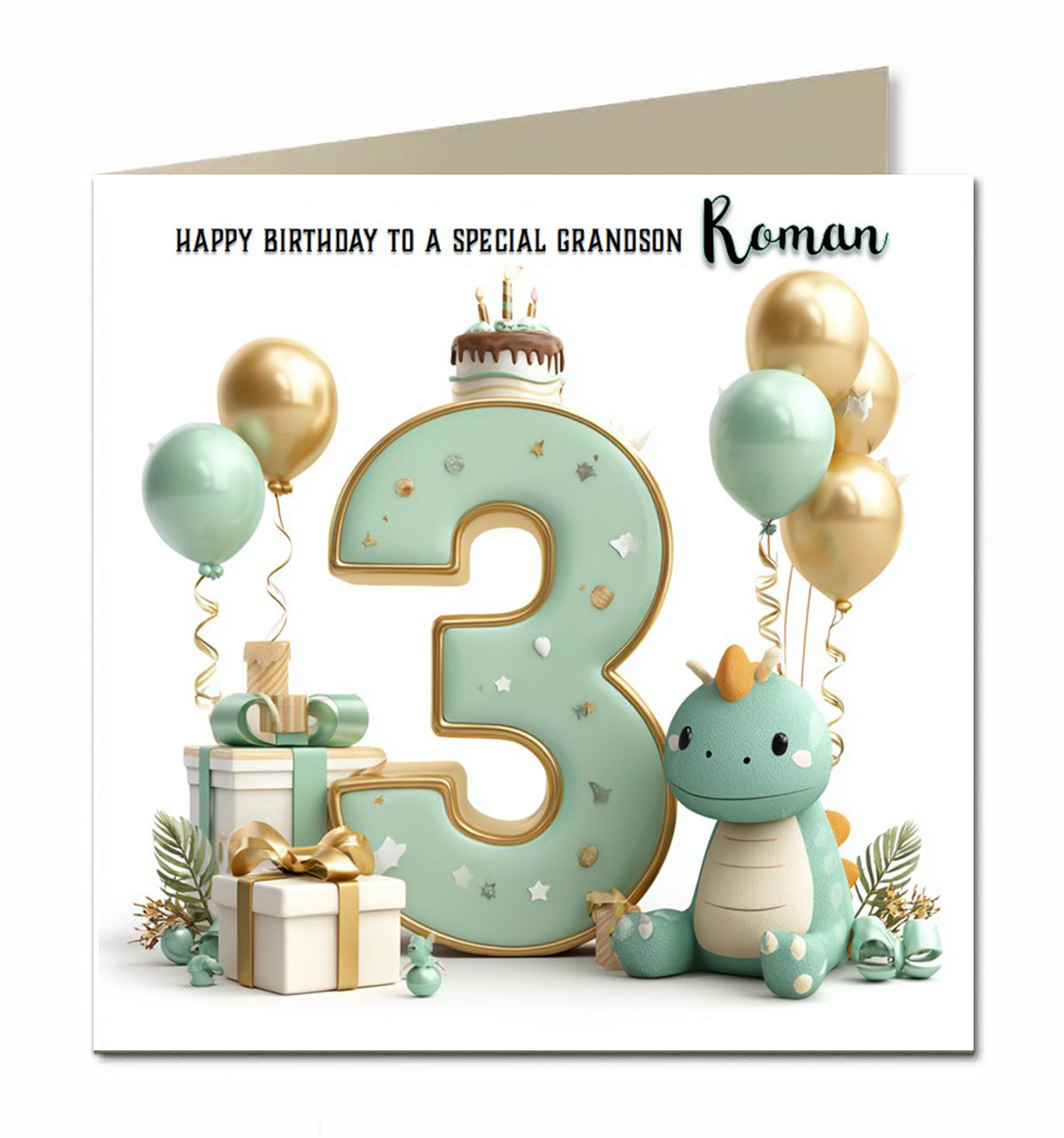 3rd Birthday Card for Boys, Grandson, Son, Nephew, Third, 15cm x 15cm, Blank Inside, with White Envelope