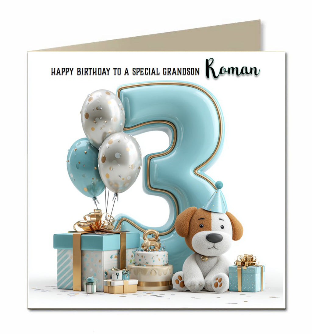 3rd Birthday Card for Little Boys Personalised, Grandson, Son, Nephew,