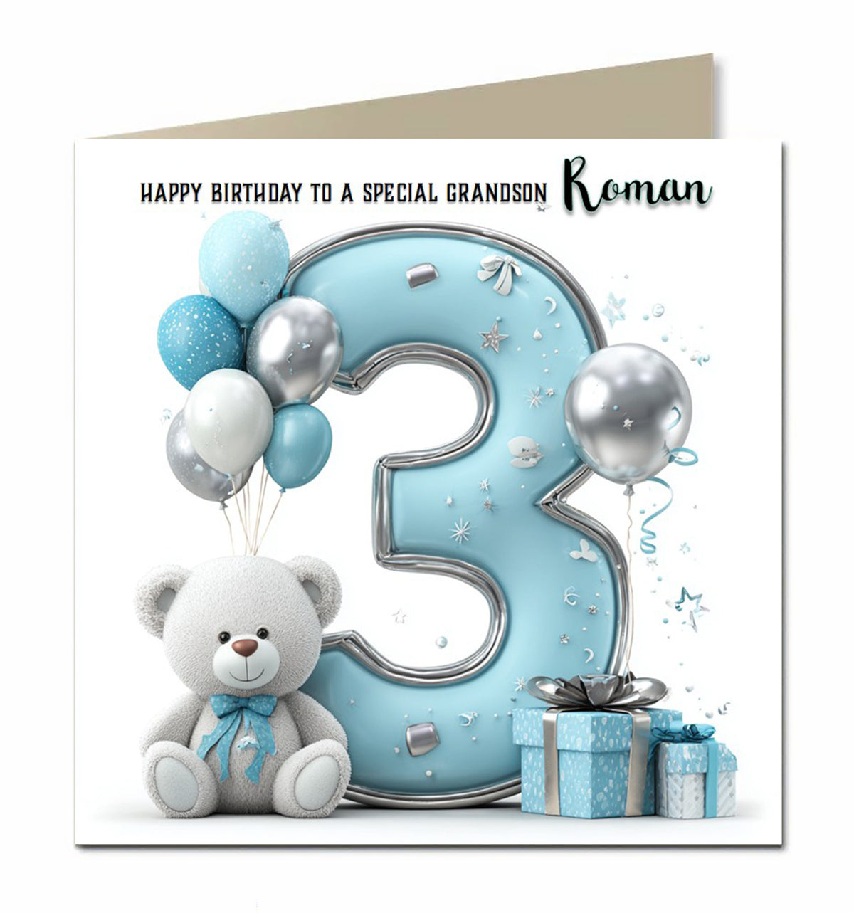 3rd Birthday Card for Little Boys Personalised, Grandson, Son, Nephew,