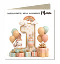 1st Birthday Card for Girls, Granddaughter, Daughter, Niece, First, 15cm x 15cm, Blank Inside, with White Envelope