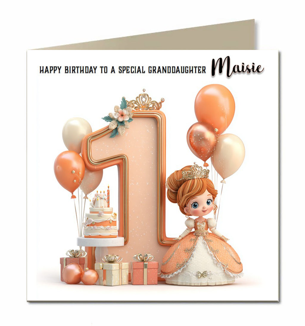 1st Birthday Card for Girls, Granddaughter, Daughter, Niece, First, 15cm x 15cm, Blank Inside, with White Envelope