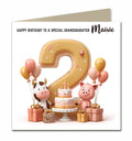 2nd Birthday Card for Girls, Granddaughter, Daughter, Niece, Second, 15cm x 15cm, Blank Inside, with White Envelope
