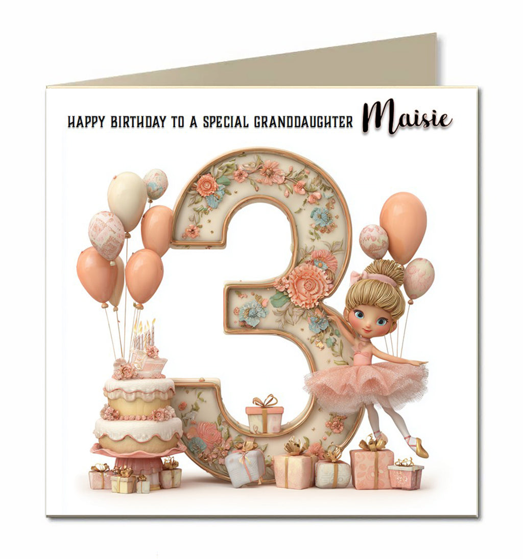 3rd Birthday Card For Little Girls, Granddaughter, Niece, Personalised