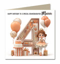 4th Birthday Card for Girls, Granddaughter, Daughter, Niece, First, 15cm x 15cm, Blank Inside, with White Envelope