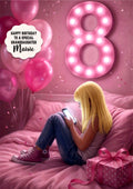8th Birthday Card Girl Granddaughter Daughter Niece Large A5 Size