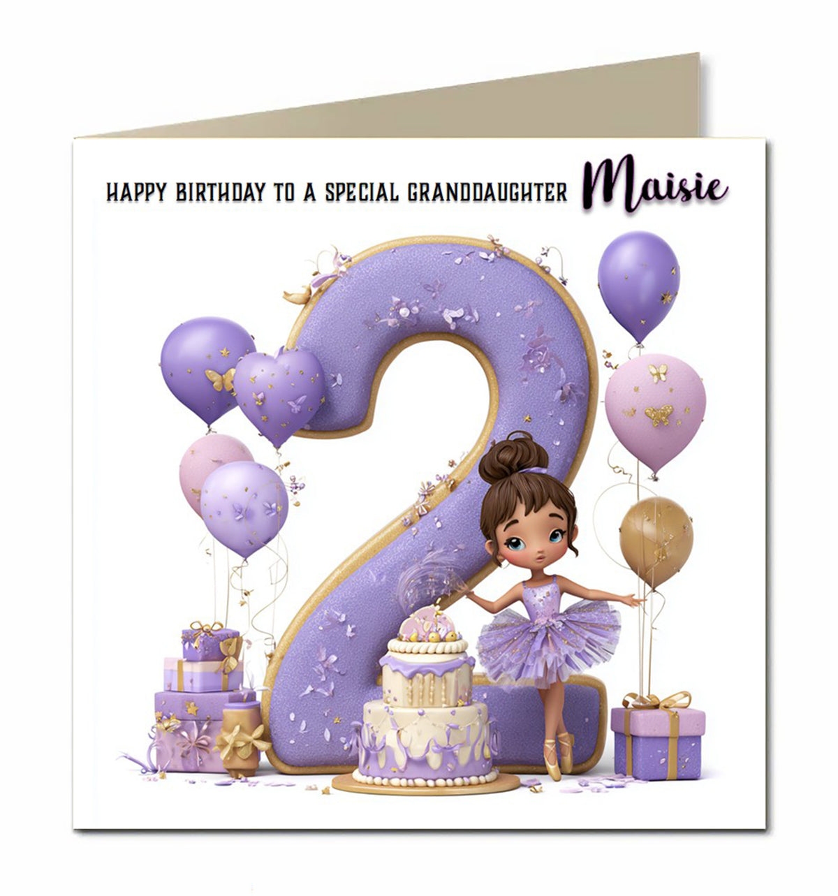 2nd Birthday Card for Girls, Granddaughter, Daughter, Niece, Second, 15cm x 15cm, Blank Inside, with White Envelope