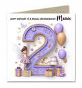 2nd Birthday Card for Girls, Granddaughter, Daughter, Niece, Second, 15cm x 15cm, Blank Inside, with White Envelope