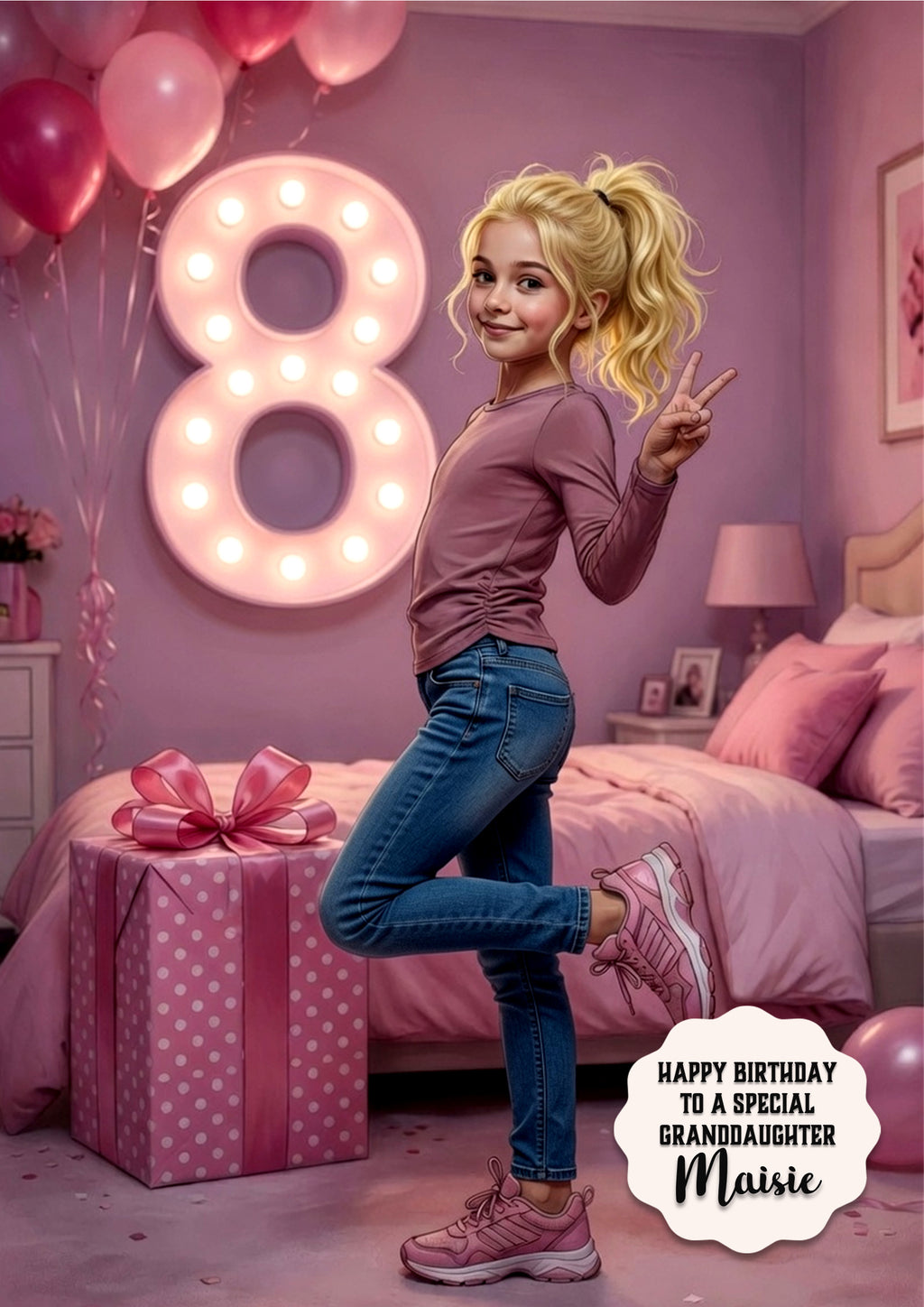 8th Birthday Card Girl Granddaughter Daughter Niece Large A5 Size