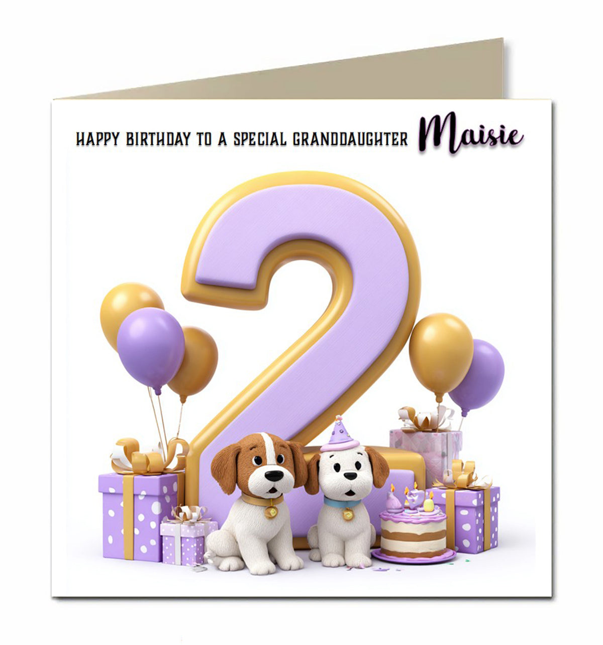 2nd Birthday Card for Girls, Granddaughter, Daughter, Niece, Second, 15cm x 15cm, Blank Inside, with White Envelope