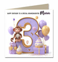 3rd Birthday Card for Girls, Granddaughter, Daughter, Niece, First, 15cm x 15cm, Blank Inside, with White Envelope