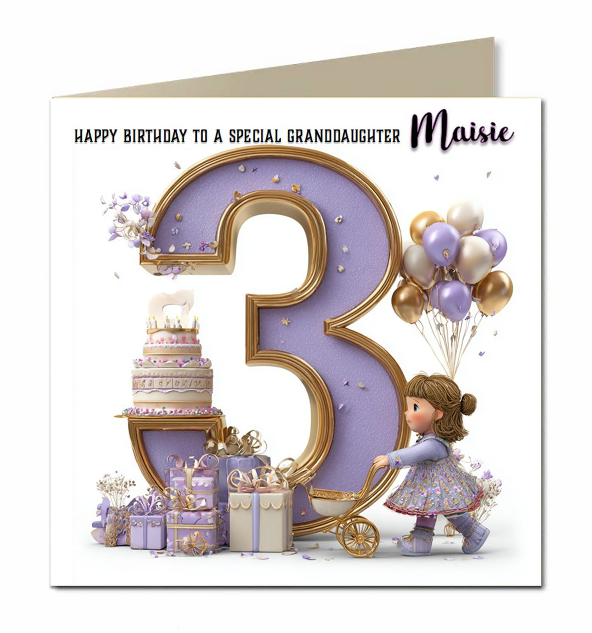3rd Birthday Card For Little Girls, Granddaughter, Niece, Personalised