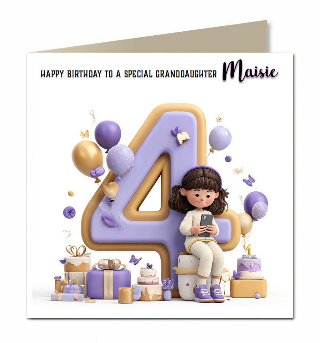 4th Birthday Card For Little Girls, Granddaughter, Niece, Personalised