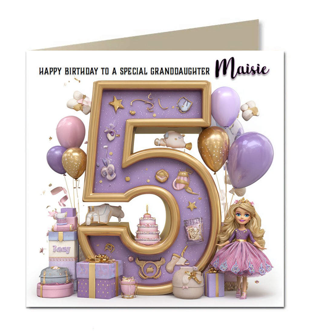 5th Birthday Card For Girls, Daughter, Granddaughter, Niece, Sister