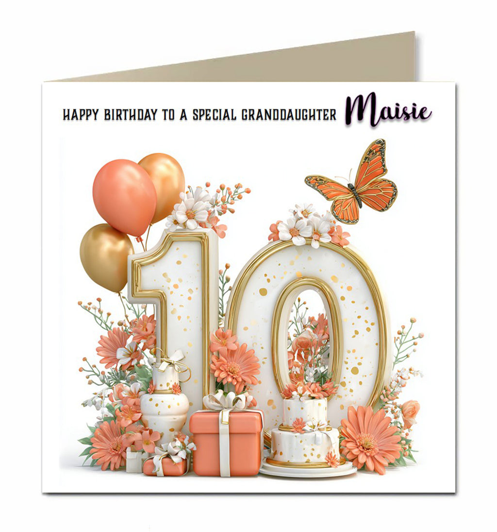 10th Birthday Card For Little Girls, Granddaughter, Niece, Personalised