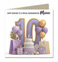 Personalised 10th Birthday Card - Birthday Number with Cake, Balloons and Presents