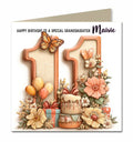 Personalised 11th Birthday Card - Birthday Number with Cake, Balloons and Presents