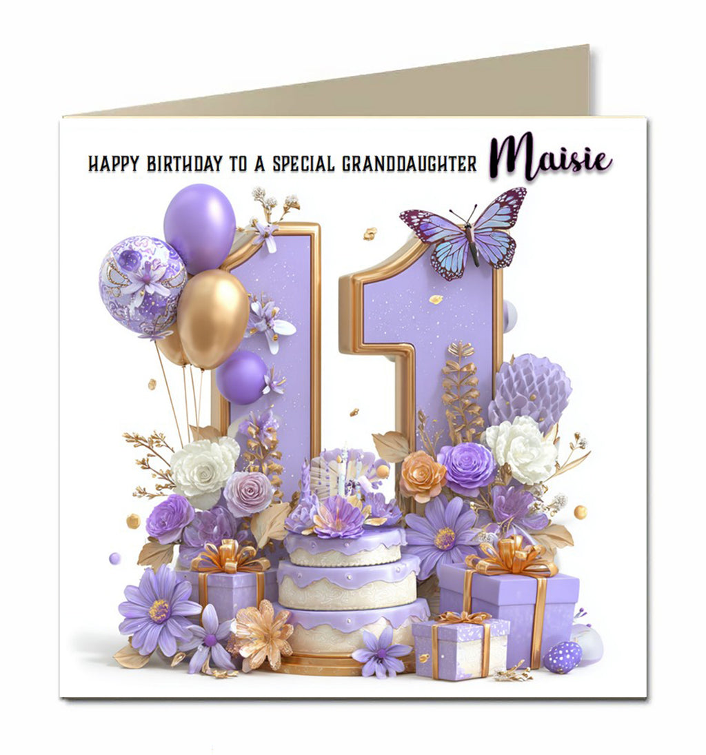 11th Birthday Card For Little Girls, Granddaughter, Niece, Personalised