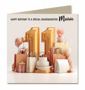 Personalised 11th Birthday Card - Birthday Number with Cake, Balloons and Presents