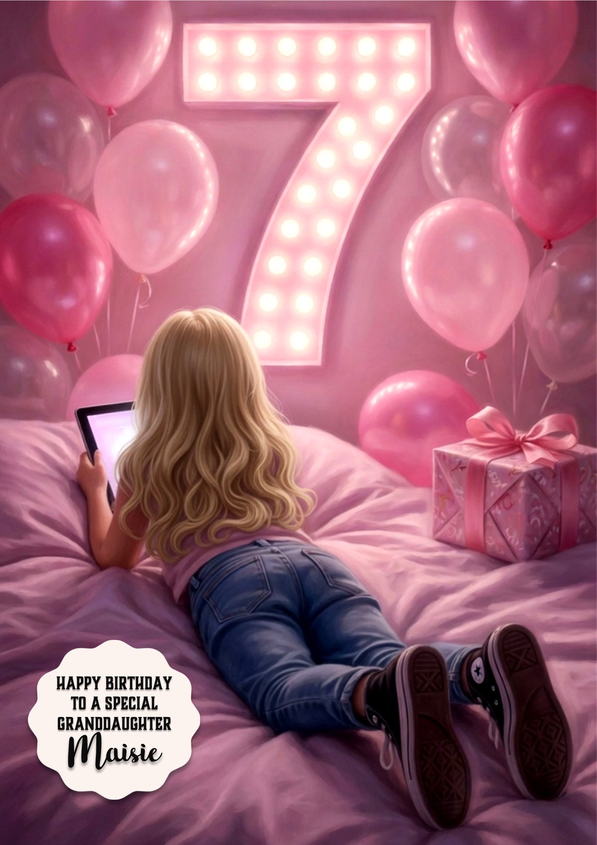 7th Birthday Card Girl Granddaughter Daughter Niece Large A5 Size