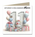 Personalised 11th Birthday Card - Birthday Number with Cake, Balloons and Presents