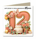 Personalised 12th Birthday Card - Birthday Number with Cake, Balloons and Presents