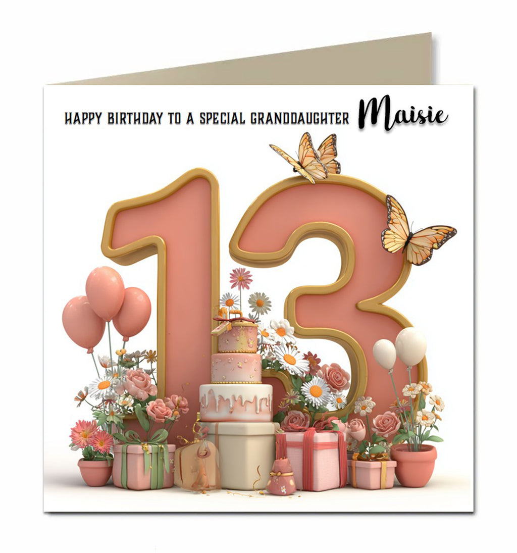 13th Birthday Card For Girls, Granddaughter, Niece, Teenager, Personalised