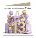 Personalised 13th Birthday Card - Birthday Number with Cake, Balloons and Presents