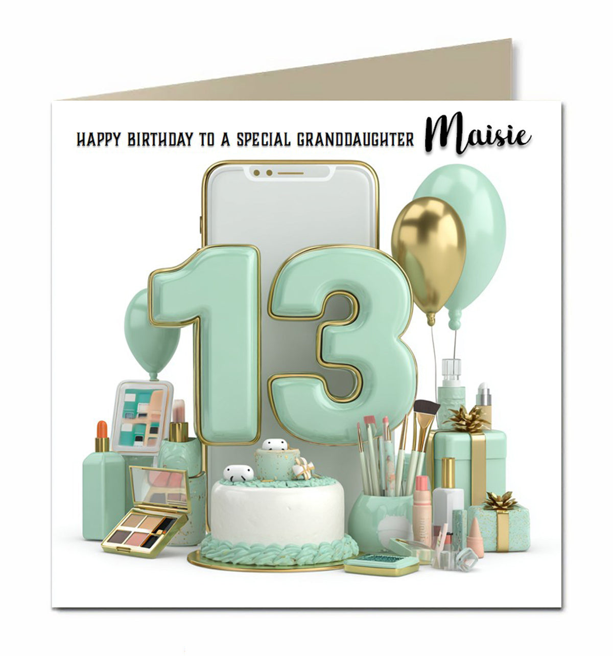Personalised 13th Birthday Card - Birthday Number with Cake, Balloons and Presents