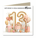 Personalised 13th Birthday Card - Birthday Number with Cake, Balloons and Presents